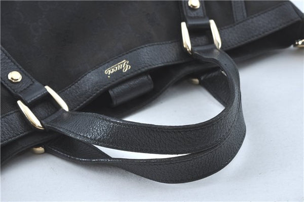Authentic GUCCI Abbey Hand Tote Bag GG Canvas Leather 130734 Black J1783