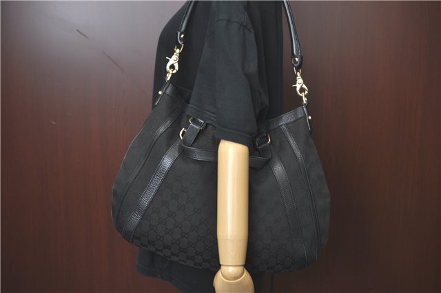 Authentic GUCCI Abbey Hand Tote Bag GG Canvas Leather 130734 Black J1783