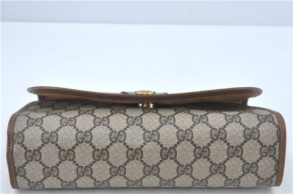 Authentic GUCCI Web Sherry Line Clutch Hand Bag Purse GG PVC Leather Brown J1795