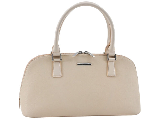 Authentic BURBERRY Vintage Leather Hand Bag Purse Ivory J1796