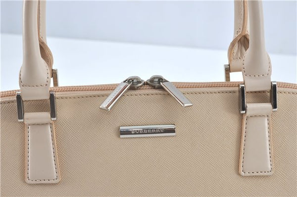 Authentic BURBERRY Vintage Leather Hand Bag Purse Ivory J1796