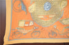 Auth HERMES Pleats Scarf "LES VOITURES A TRANSFORMATION" Silk Yellow Box J1799