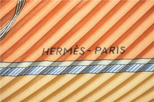 Auth HERMES Pleats Scarf "LES VOITURES A TRANSFORMATION" Silk Yellow Box J1799