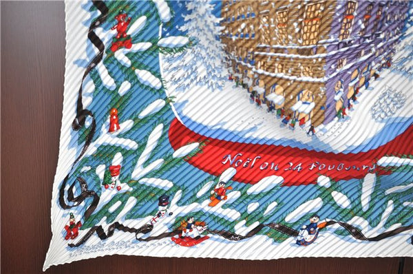 Authentic HERMES Pleats Scarf "Noel au24Faubourg" Silk White Box J1801