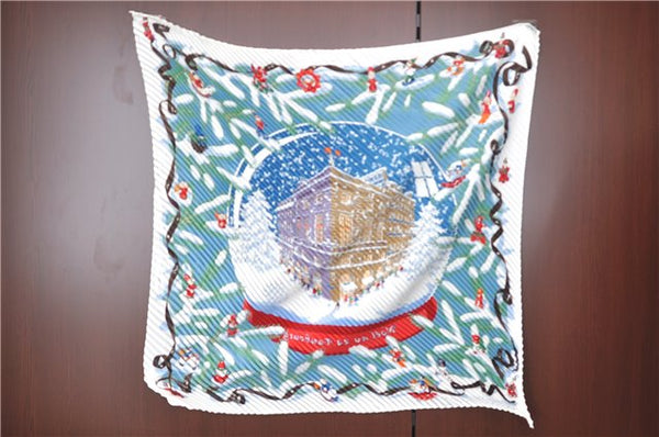 Authentic HERMES Pleats Scarf "Noel au24Faubourg" Silk White Box J1801