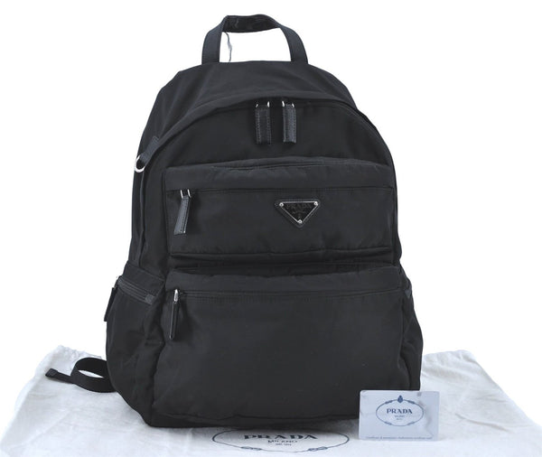 Authentic PRADA Nylon Tessuto Leather Backpack 2VZ025 Black J1802