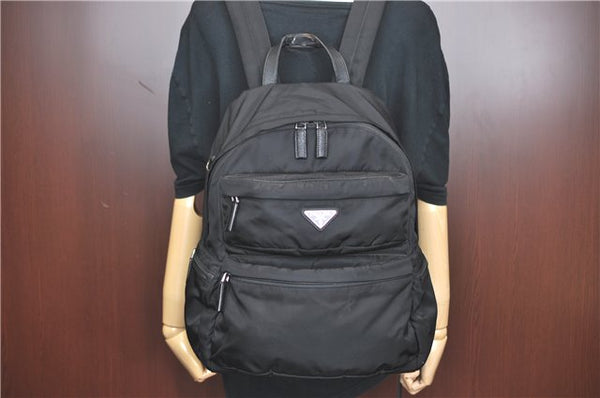 Authentic PRADA Nylon Tessuto Leather Backpack 2VZ025 Black J1802