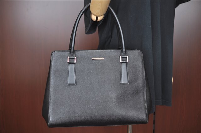 Authentic BURBERRY Vintage Leather Shoulder Hand Bag Purse Black J1803
