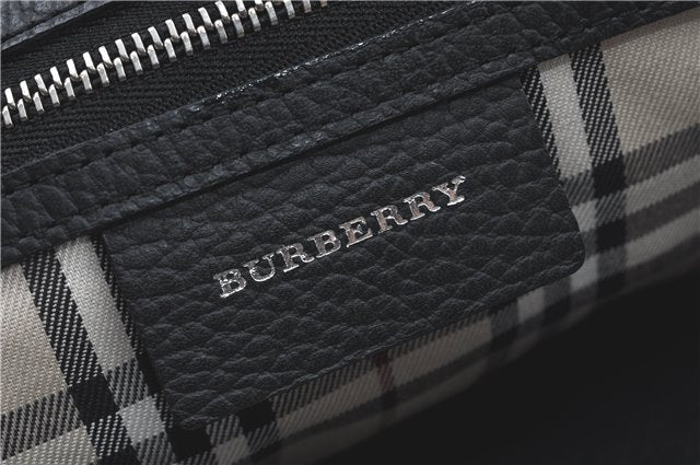 Authentic BURBERRY Vintage Shoulder Tote Bag Leather Black J1805