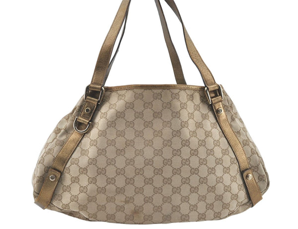 Authentic GUCCI Abbey Shoulder Tote Bag GG Canvas Leather 130736 Beige J1808