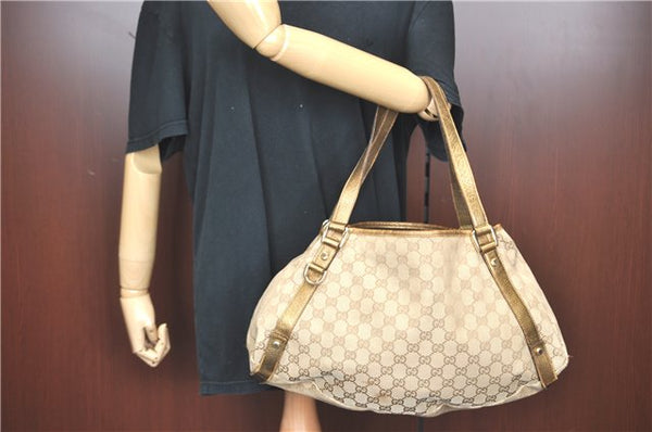 Authentic GUCCI Abbey Shoulder Tote Bag GG Canvas Leather 130736 Beige J1808