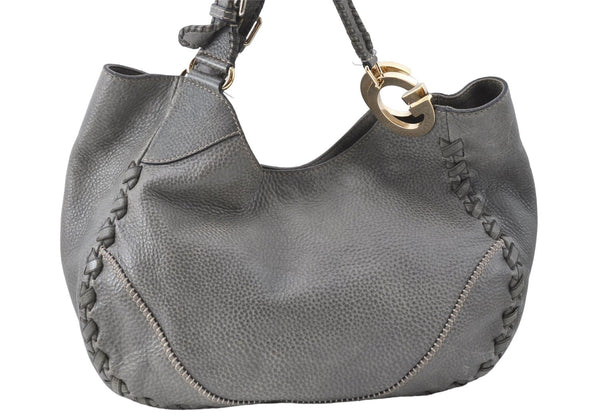 Authentic GUCCI Shoulder Tote Bag Purse Leather 218782 Gray J1810