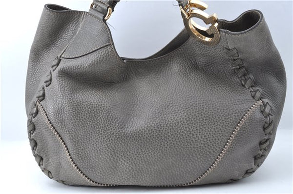 Authentic GUCCI Shoulder Tote Bag Purse Leather 218782 Gray J1810