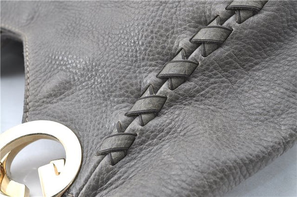 Authentic GUCCI Shoulder Tote Bag Purse Leather 218782 Gray J1810