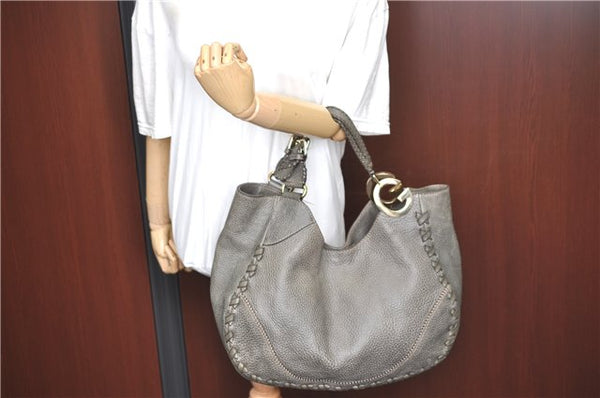 Authentic GUCCI Shoulder Tote Bag Purse Leather 218782 Gray J1810