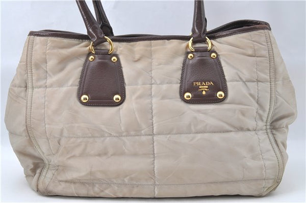 Authentic PRADA Nylon Leather 2Way Shoulder Cross Body Tote Bag Beige J1811