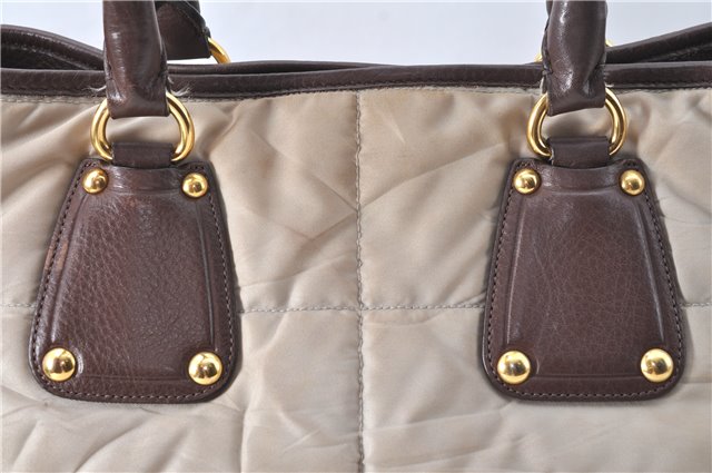 Authentic PRADA Nylon Leather 2Way Shoulder Cross Body Tote Bag Beige J1811