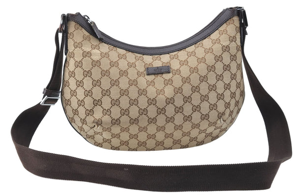 Auth GUCCI Shoulder Cross Body Bag Purse GG Canvas Leather 181092 Brown J1825