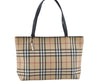Authentic BURBERRY Vintage Nova Check Tote Shoulder Bag PVC Leather Beige J1838