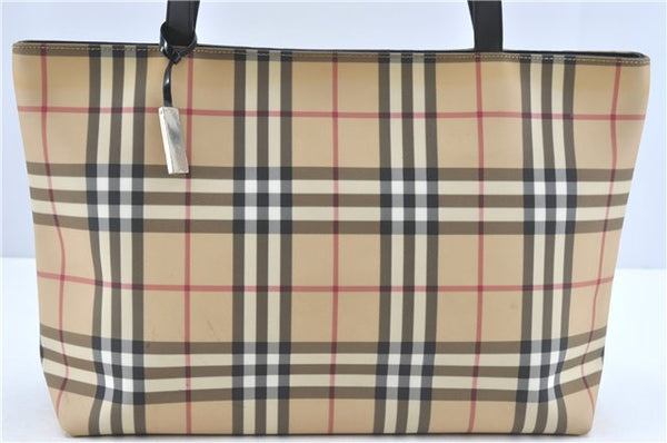 Authentic BURBERRY Vintage Nova Check Tote Shoulder Bag PVC Leather Beige J1838