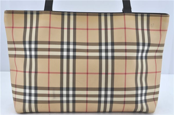Authentic BURBERRY Vintage Nova Check Tote Shoulder Bag PVC Leather Beige J1838