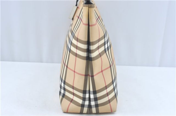Authentic BURBERRY Vintage Nova Check Tote Shoulder Bag PVC Leather Beige J1838