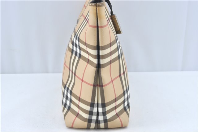 Authentic BURBERRY Vintage Nova Check Tote Shoulder Bag PVC Leather Beige J1838