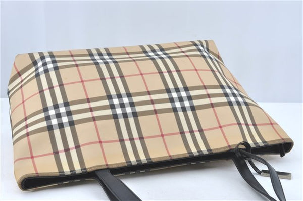 Authentic BURBERRY Vintage Nova Check Tote Shoulder Bag PVC Leather Beige J1838