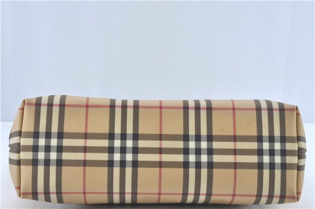 Authentic BURBERRY Vintage Nova Check Tote Shoulder Bag PVC Leather Beige J1838