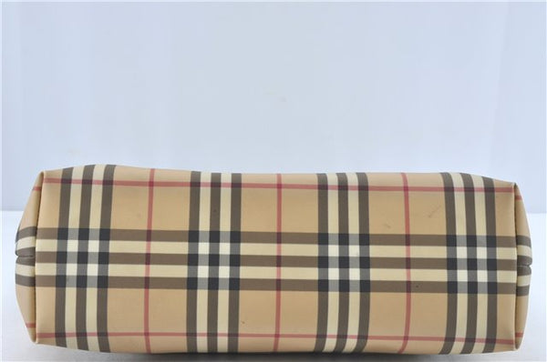 Authentic BURBERRY Vintage Nova Check Tote Shoulder Bag PVC Leather Beige J1838