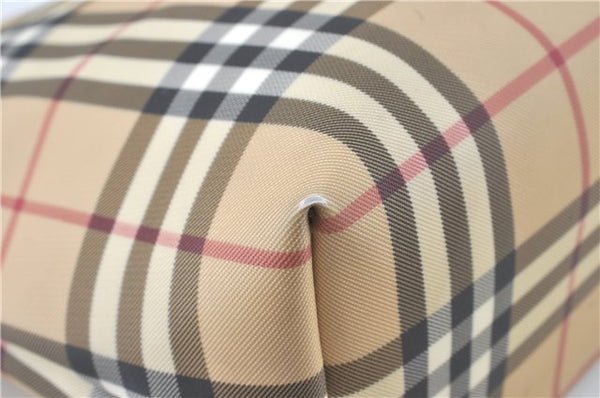 Authentic BURBERRY Vintage Nova Check Tote Shoulder Bag PVC Leather Beige J1838
