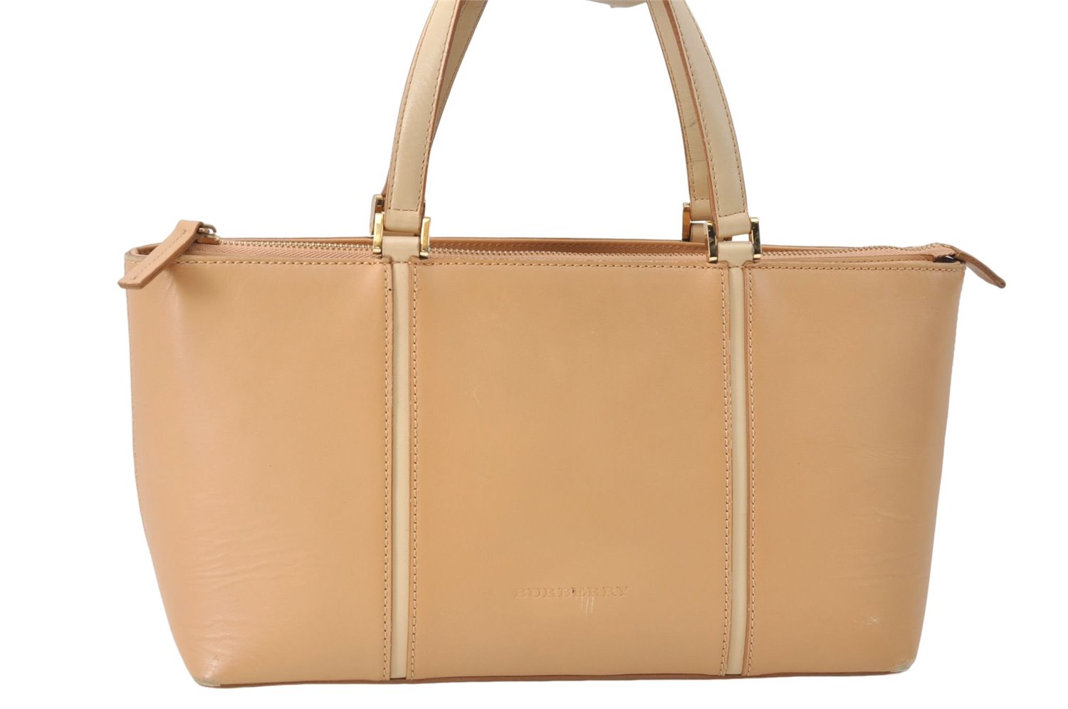 Authentic BURBERRY Vintage Leather Hand Bag Purse Beige J1846