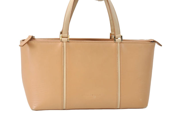 Authentic BURBERRY Vintage Leather Hand Bag Purse Beige J1846