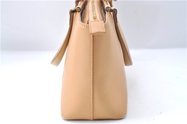 Authentic BURBERRY Vintage Leather Hand Bag Purse Beige J1846