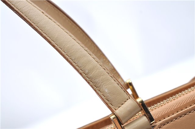 Authentic BURBERRY Vintage Leather Hand Bag Purse Beige J1846