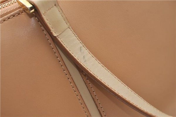 Authentic BURBERRY Vintage Leather Hand Bag Purse Beige J1846