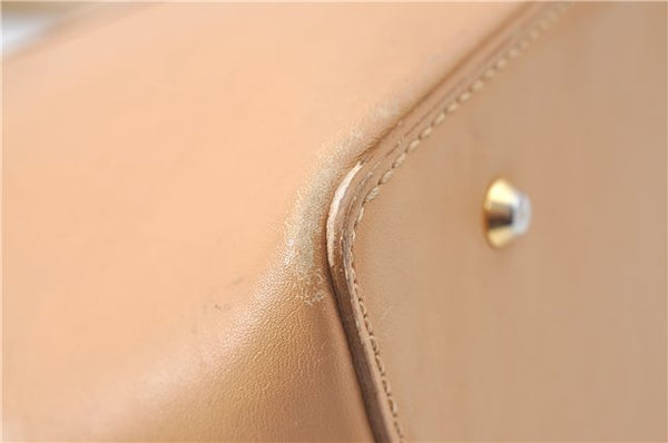 Authentic BURBERRY Vintage Leather Hand Bag Purse Beige J1846