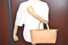 Authentic BURBERRY Vintage Leather Hand Bag Purse Beige J1846