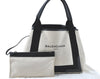 Auth BALENCIAGA Navy Caba S Hand Bag Canvas Leather 339933 White Black J1847