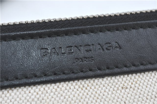 Auth BALENCIAGA Navy Caba S Hand Bag Canvas Leather 339933 White Black J1847