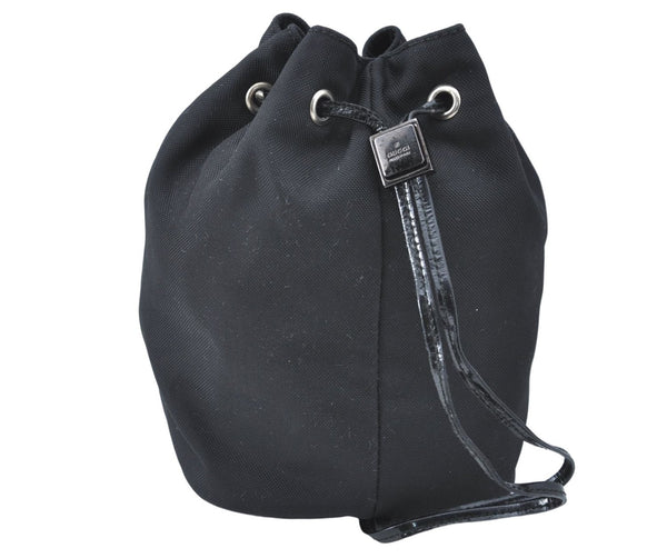 Authentic GUCCI Drawstring Pouch Purse Nylon Enamel 0390973 Black J1854