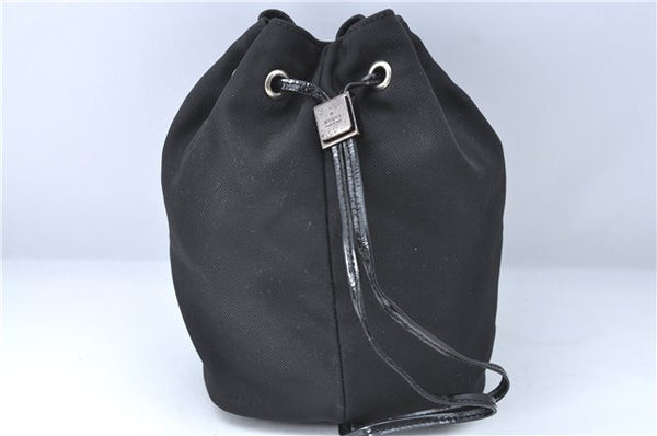 Authentic GUCCI Drawstring Pouch Purse Nylon Enamel 0390973 Black J1854