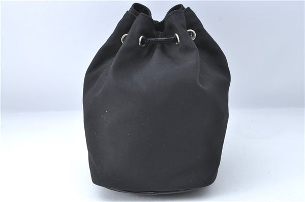 Authentic GUCCI Drawstring Pouch Purse Nylon Enamel 0390973 Black J1854