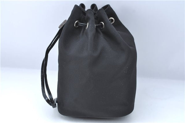 Authentic GUCCI Drawstring Pouch Purse Nylon Enamel 0390973 Black J1854