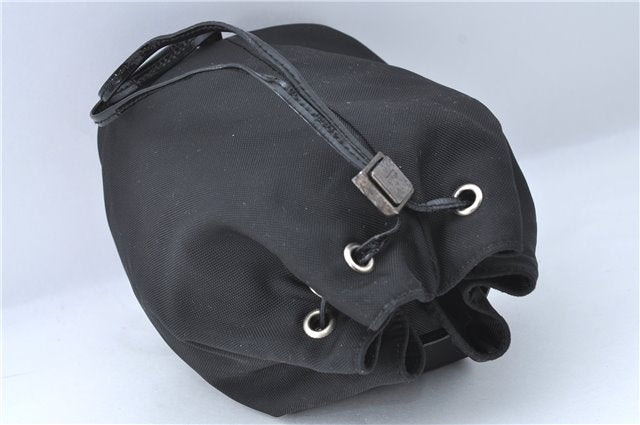 Authentic GUCCI Drawstring Pouch Purse Nylon Enamel 0390973 Black J1854
