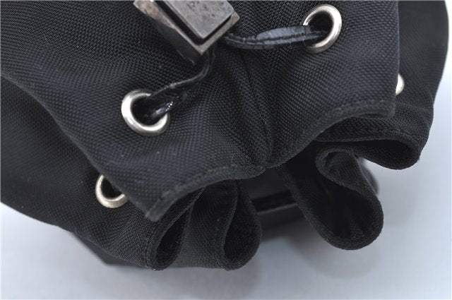 Authentic GUCCI Drawstring Pouch Purse Nylon Enamel 0390973 Black J1854