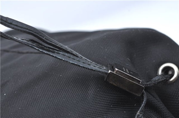 Authentic GUCCI Drawstring Pouch Purse Nylon Enamel 0390973 Black J1854