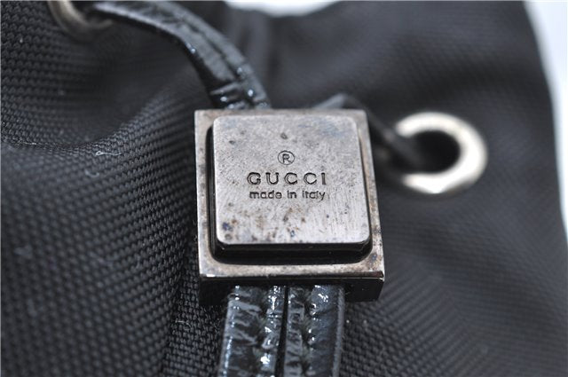 Authentic GUCCI Drawstring Pouch Purse Nylon Enamel 0390973 Black J1854