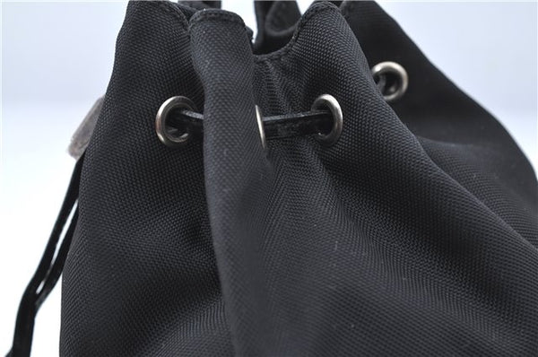 Authentic GUCCI Drawstring Pouch Purse Nylon Enamel 0390973 Black J1854