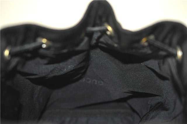 Authentic GUCCI Drawstring Pouch Purse Nylon Enamel 0390973 Black J1854